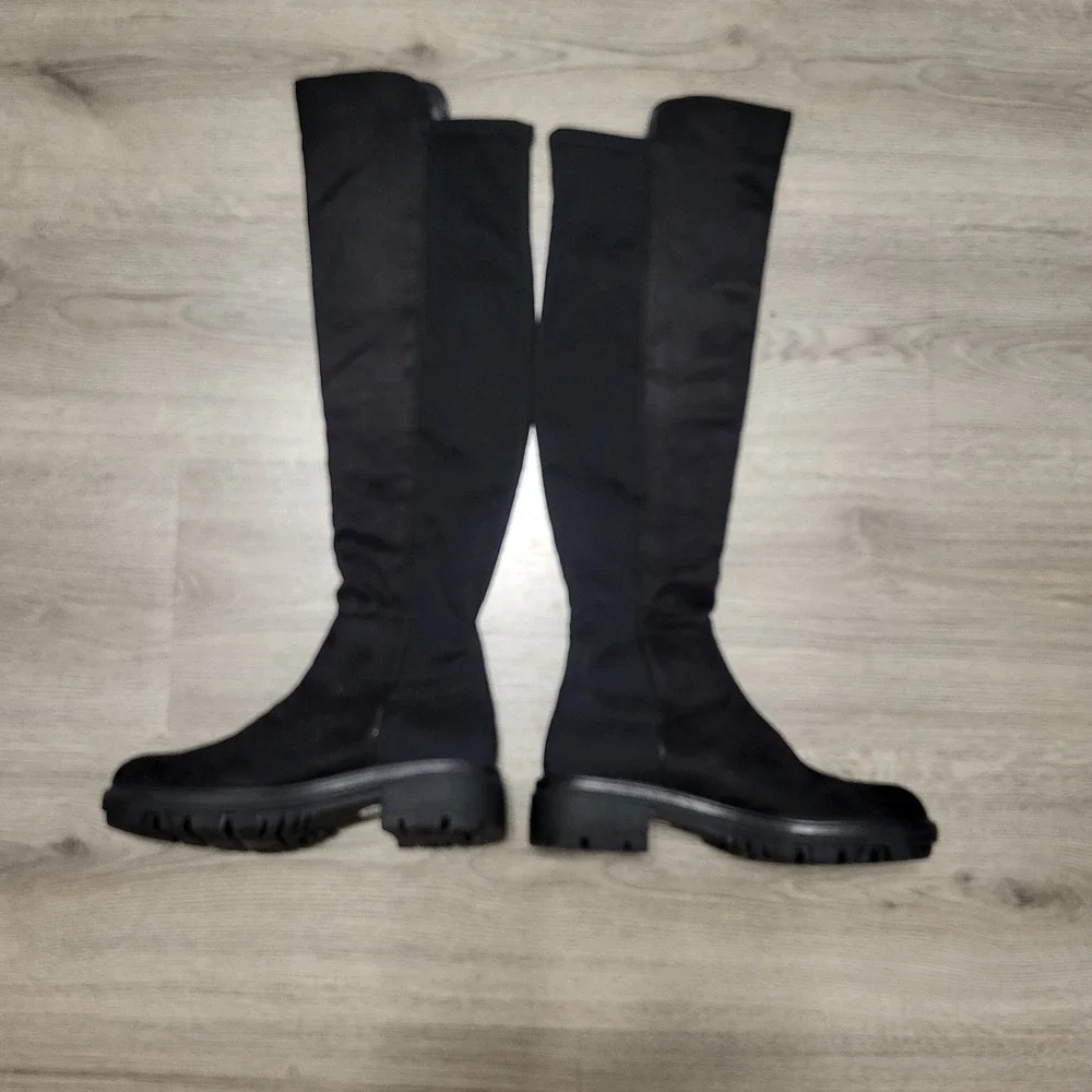Unisa Women's Black Tall Over The Knee Lug Sole Boots Faux Suede Size 6.5 Casual